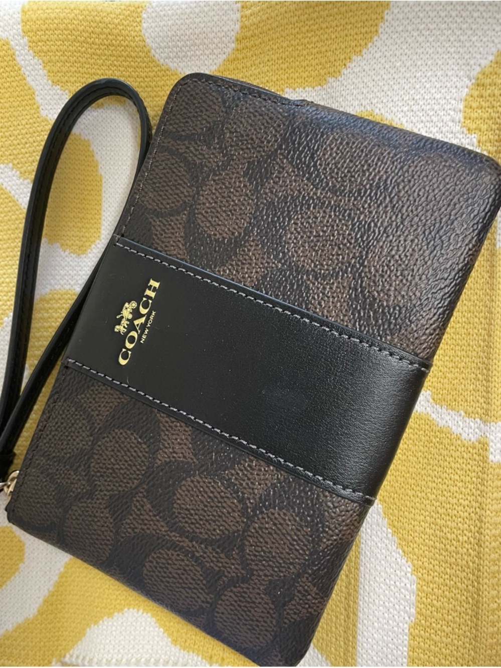 COACH Signature Brown and Black Wristlet Wallet